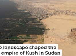 Jebel Barkal mesa and the archaeological site at its base in the Nile Valley. Sami Elamin